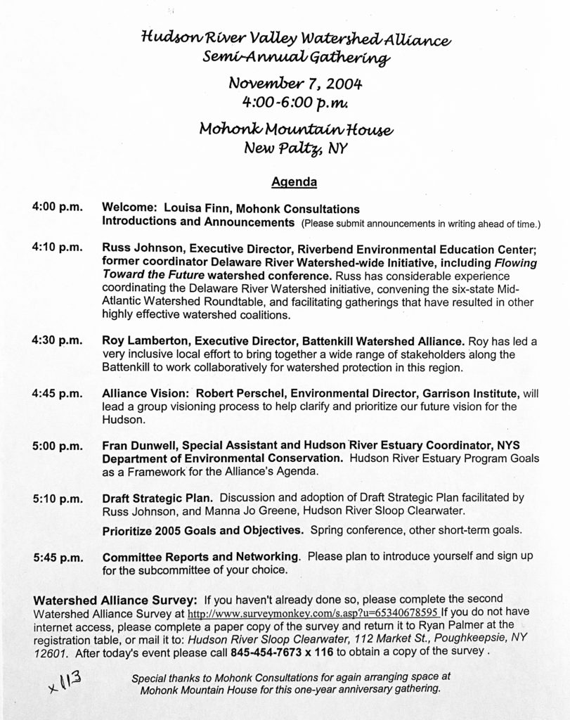 Agenda for Mohonk Consultations 2004 gathering on forming a watershed alliance